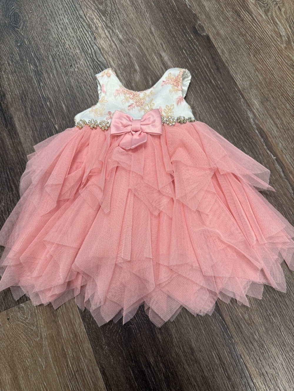American Princess Pink and White Tulle Layered Formal Dress